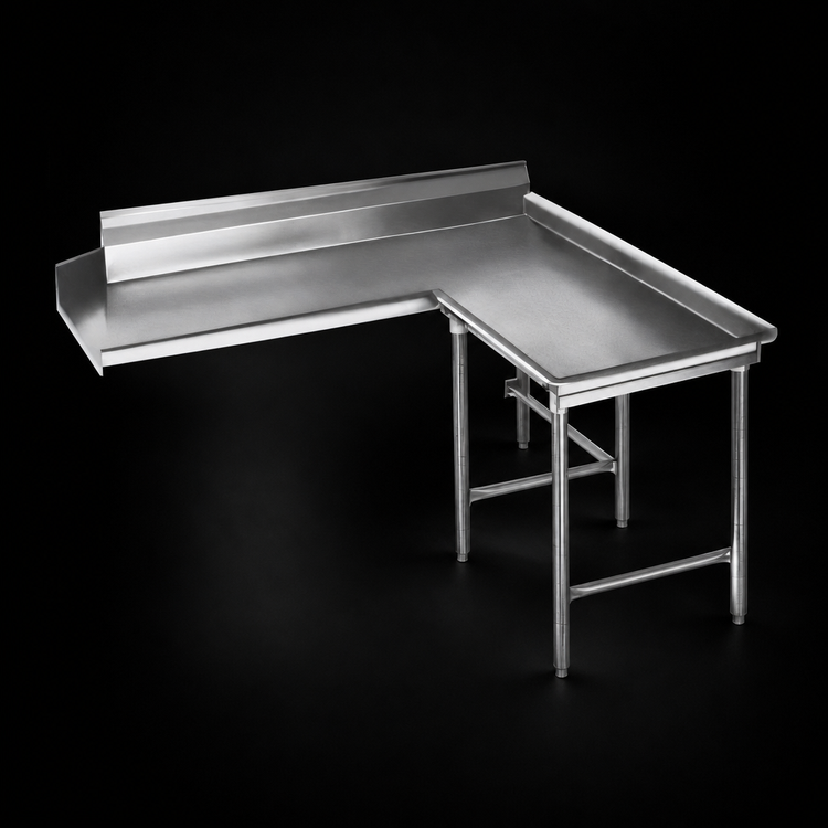 Product image #3 for Spec-Master Right-Hand Island Clean Dish Table, 72-Inch Machine-to-Corner x 60-Inch End, 14 Gauge 304 Stainless Steel