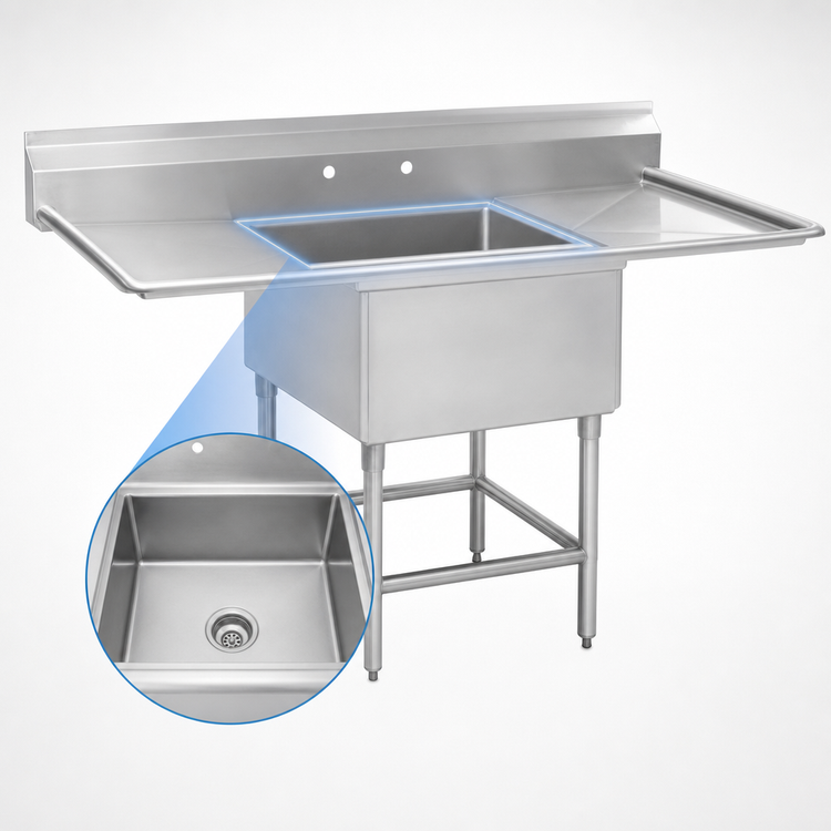 Product image #3 for Eagle Group Spec-Master FN Series 1-Compartment Sink with Left and Right Drainboards, 58 x 27 Inches