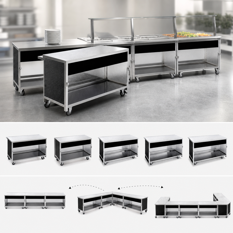 Product image #3 for Atlas Metal BLU-5 77.5-Inch Mobile Modular Utility Unit Serving Counter with Stainless Steel Top