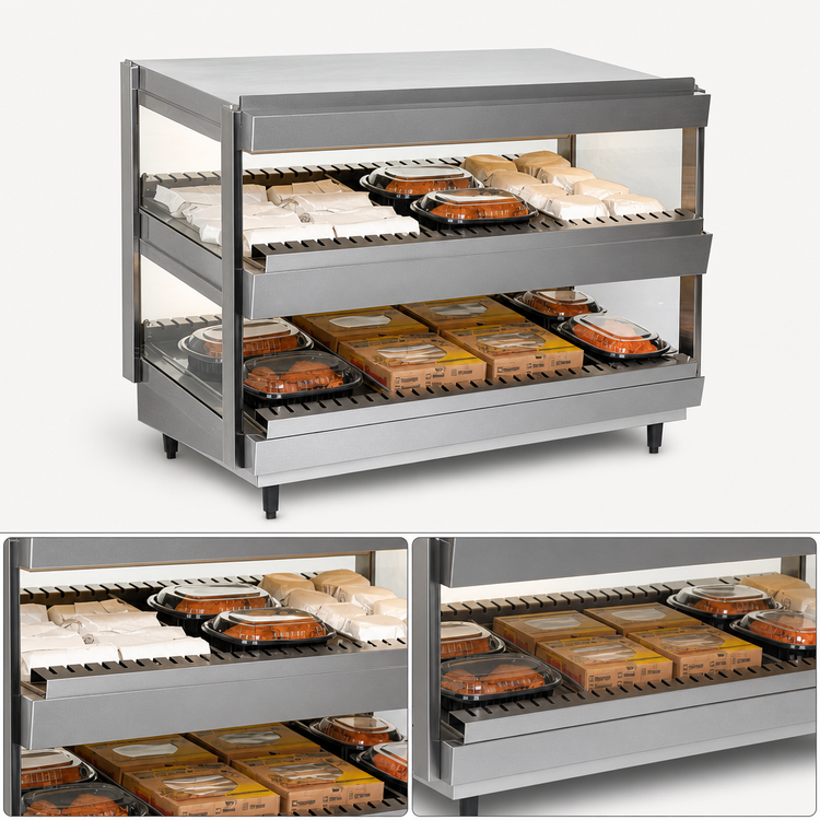 Product image #3 for Nemco 30-Inch Countertop Electric Hot Food Shelf Merchandiser with Dual Slanted Shelves, Stainless Steel Exterior