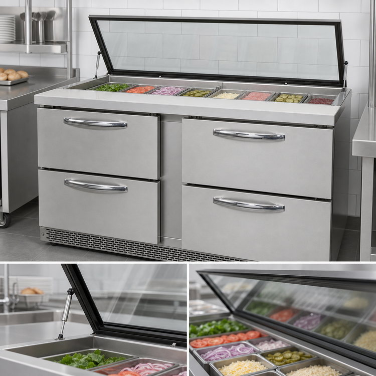 Product image #3 for Continental Refrigerator SW60N24M-HGL-FB-D Mighty Top 60" Two-Section Sandwich Unit with Hinged Glass Lid