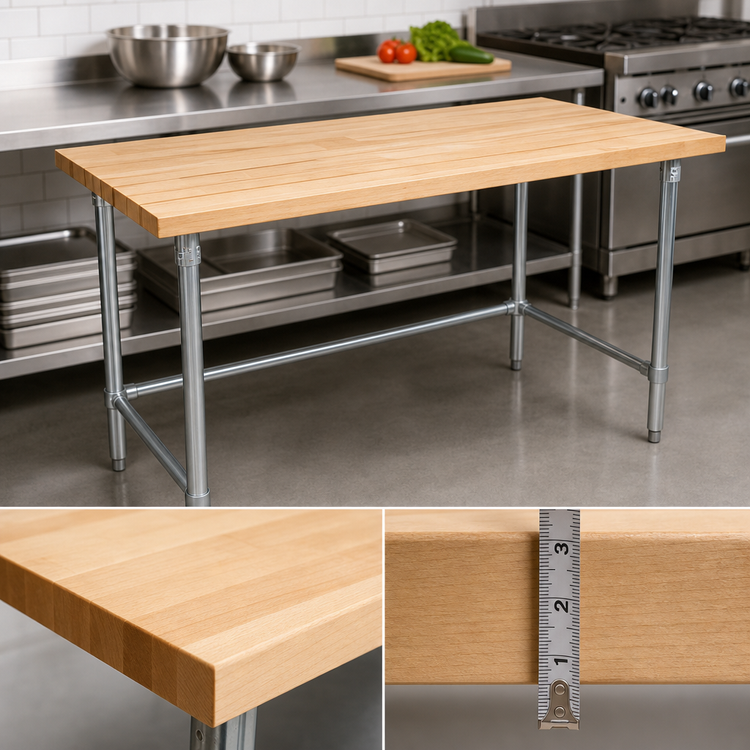Product image #3 for BK Resources MFTSOB-7230 72" x 30" Hard Maple Flat Top Work Table with Stainless Steel Open Base