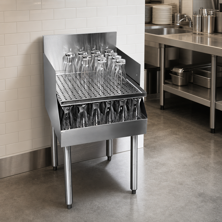 Product image #3 for CHOICE Freestanding Stainless Steel Recessed Drainboard with Backsplash and Removable Perforated Shelf, 18 Inch x 24 Inch