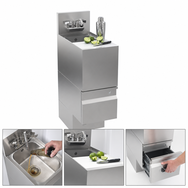 Product image #3 for Krowne Alchemy Series 12-Inch Wide Underbar Speed Station / Dump Sink with Cutting Board