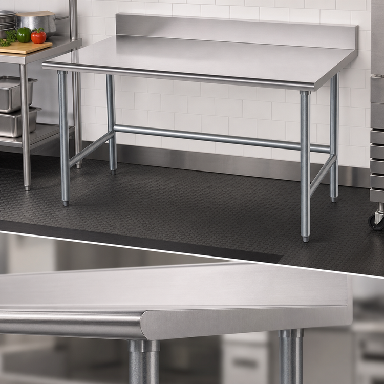 Product image #3 for Advance Tabco 84" x 36" 14-Gauge 304 Stainless Steel Work Table with 5" Backsplash and Galvanized Open Base
