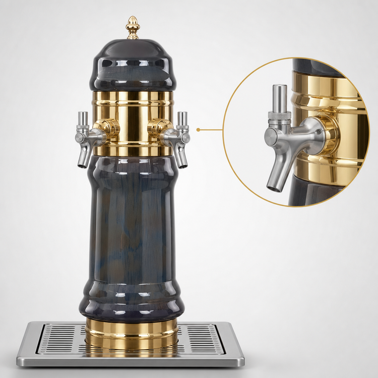 Product image #3 for Glastender Rembrandt 2-Faucet Air-Cooled Draft Dispensing Tower with Surface-Mount Drain Pan, Mirror Finish