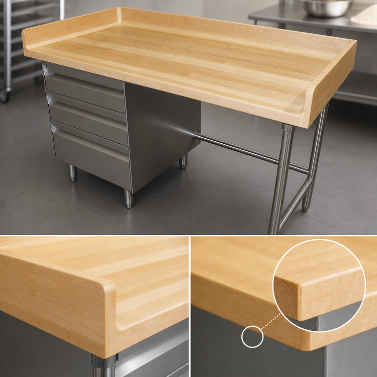 Product image #3 for Advance Tabco Bakers' Top Wood Work Table with Left-Side 3-Tier Drawers and 4-Inch Rear and Side Splashes, 60 x 36 Inches
