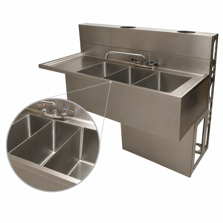 Product image #4 for 48-Inch Three-Compartment Underbar Slimline Sink with Left Drainboard