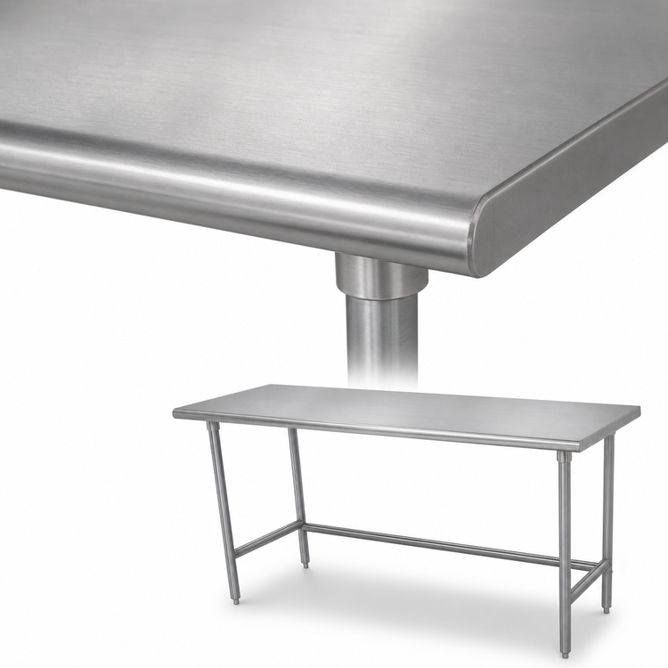Product image #3 for Advance Tabco 84-Inch x 36-Inch 16-Gauge 304 Stainless Steel Work Table with Galvanized Legs