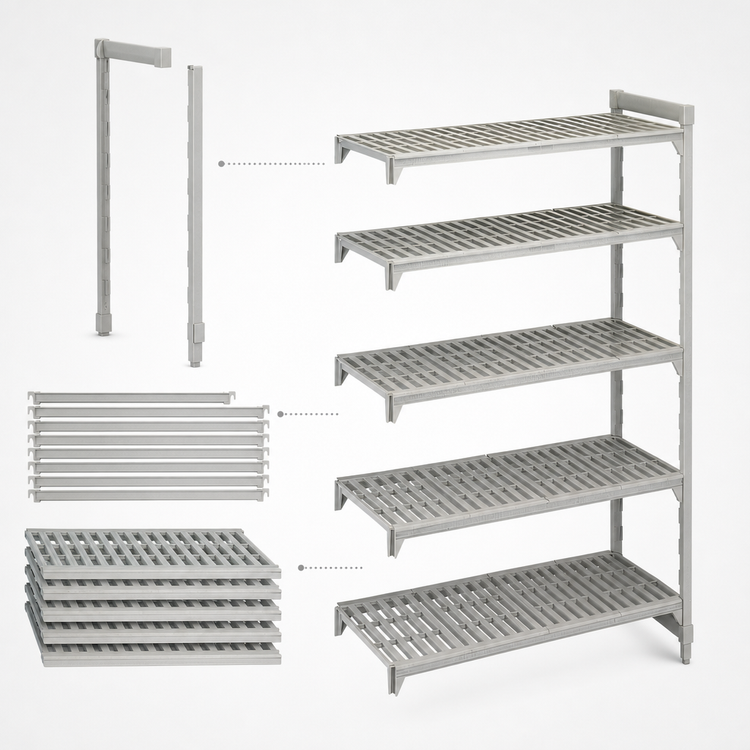 Product image #4 for Cambro Camshelving Premium 5-Shelf Vented Add-On Polymer Shelving Unit, 24" x 24" x 64", Speckled Gray