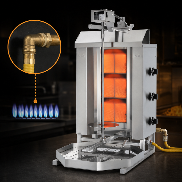 Product image #3 for Trento Potis Natural Gas Doner Kebab Vertical Broiler with 3 Infrared Burners, 88.18 lb Capacity