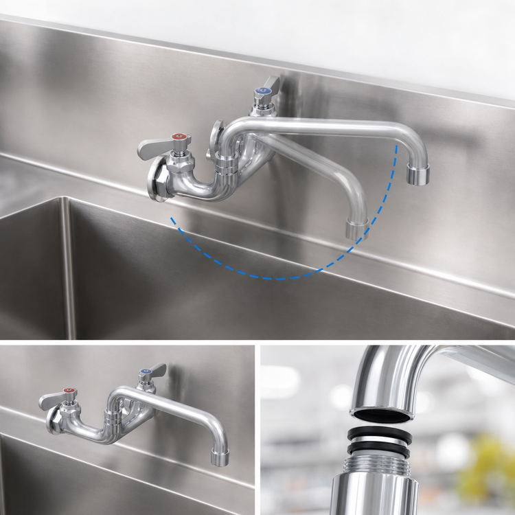 Product image #3 for John Boos Low-Lead Heavy Duty Backsplash Mount Faucet with 8-Inch Swing Spout
