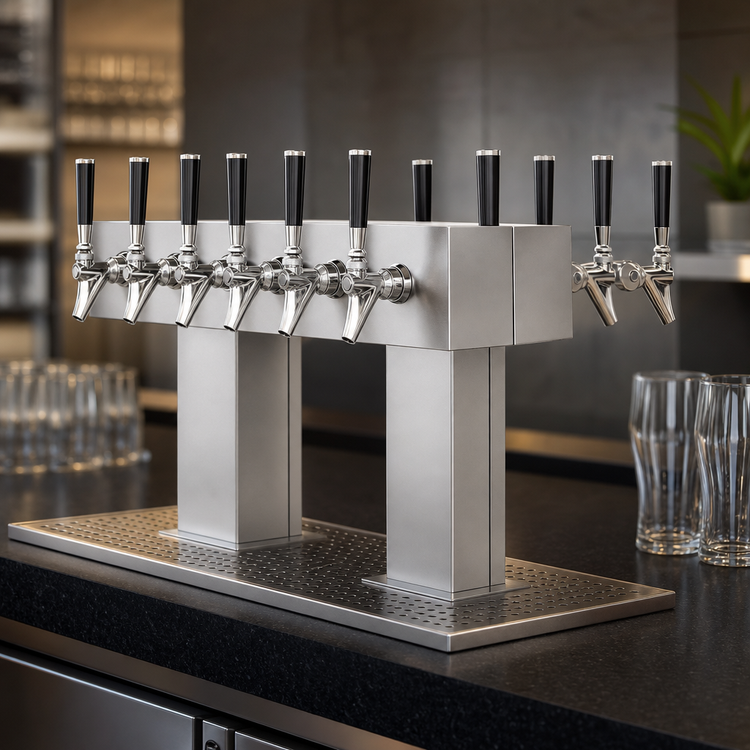 Product image #3 for Perlick Back-to-Back Bridge Tee 20-Faucet Countertop Glycol-Cooled Draft Beer Tower, Stainless Steel