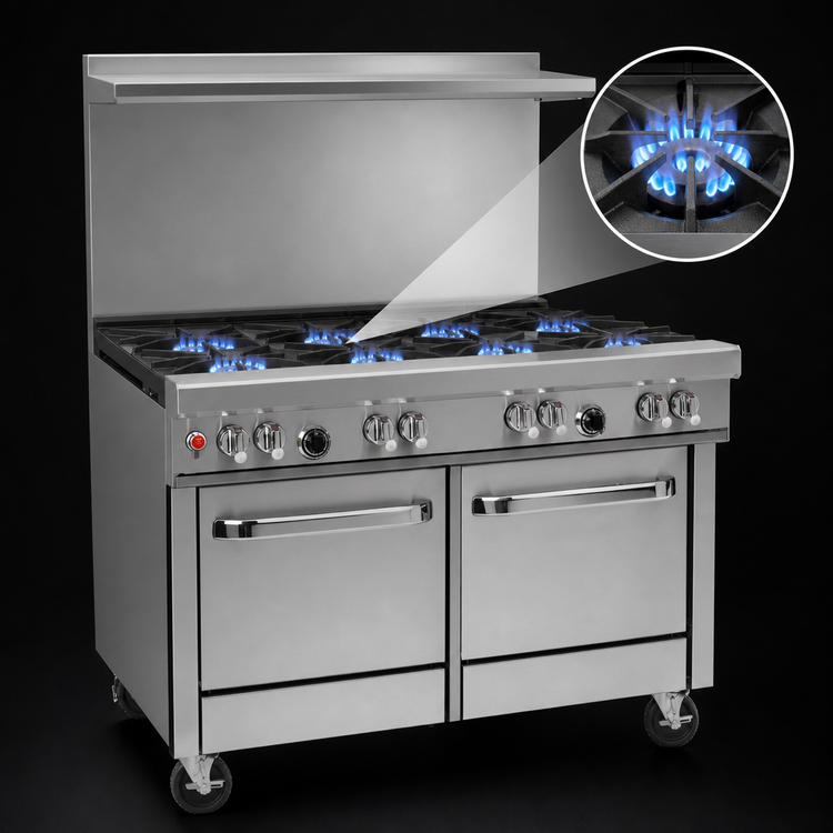 Product image #3 for Southbend Ultimate 48-Inch Gas Restaurant Range with 4 Burners, 24-Inch Charbroiler, and 2 Space Saver Ovens