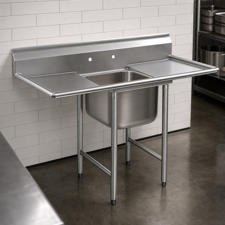 Product image #3 for Eagle Group 414 Series 1-Compartment Commercial Sink with Left and Right Drainboards, 72-1/2 Inch Wide