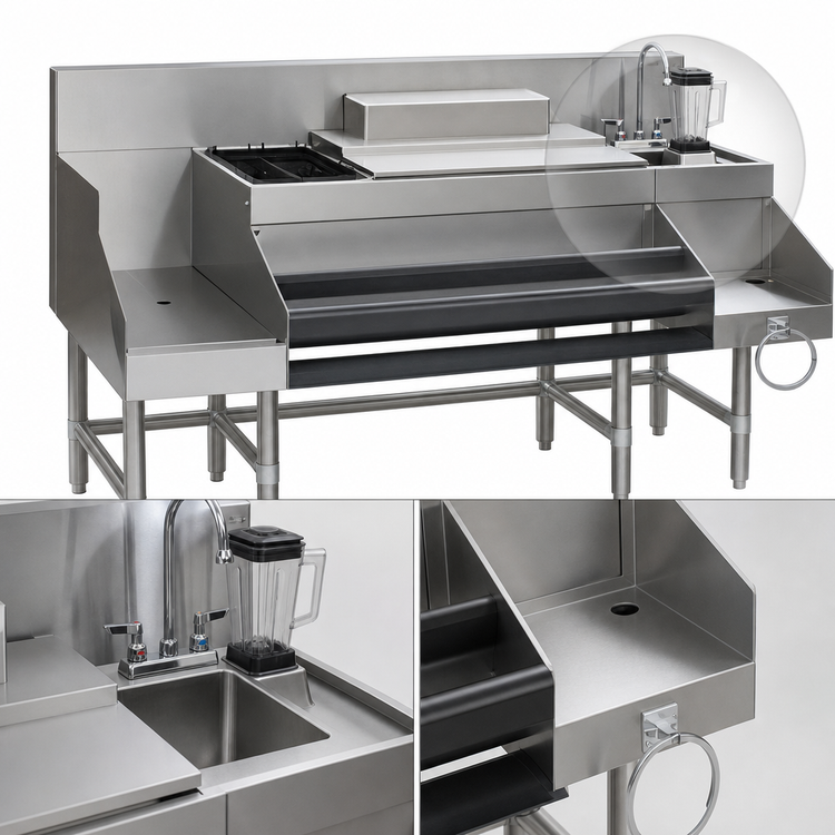 Product image #3 for Spec-Bar CCS-60-2 60" Underbar Ice Bin/Cocktail Station with Blender Sink