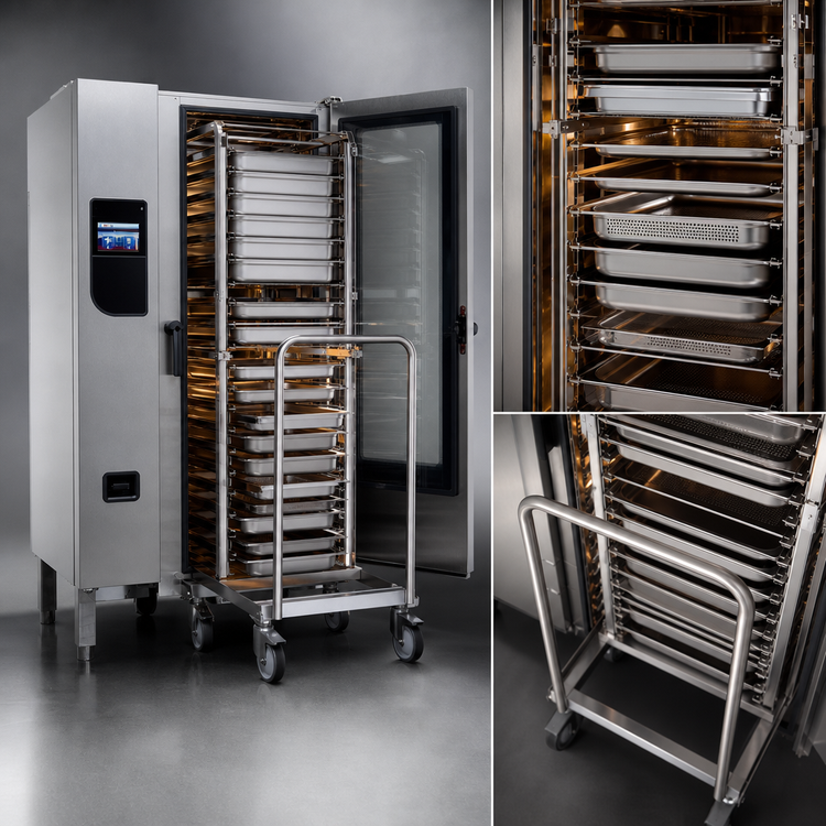 Product image #3 for Henny Penny FlexFusion Platinum Natural Gas Floor Model Combi-Steamer Oven with Crosswise Mobile Rack and 20 Pan Capacity