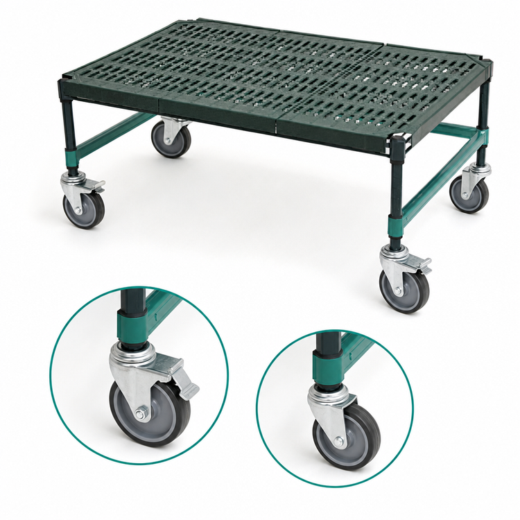 Product image #3 for QuadPlus Mobile Dunnage Rack with Valu-Gard Green Epoxy Posts, Louvered Polypropylene Mat, 800 lb Capacity, 36 x 18 x 14 Inches