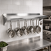 Thumbnail image #3 for Stallion 16-Gauge Stainless Steel Wall-Mount Pot Rack Shelf with 12 Hooks, 144W x 18D x 13H