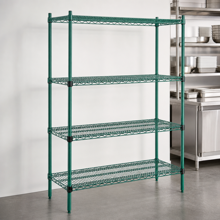 Product image #3 for Eagle Group Valu-Gard Quad-Adjust 4-Tier Stationary Starter Wire Shelving Unit, 72 x 24 x 74 Inches, Green Epoxy