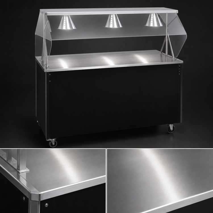 Product image #3 for 2-Series Affordable Portable 46-Inch Mobile Utility Station with Solid Base, Stainless Steel Top, and Buffet Breath Guard