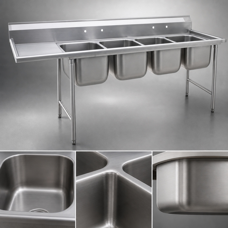 Product image #3 for Eagle Group 414 Series Coved Corner Four-Compartment Sink with Right-Hand 18-Inch Drainboard