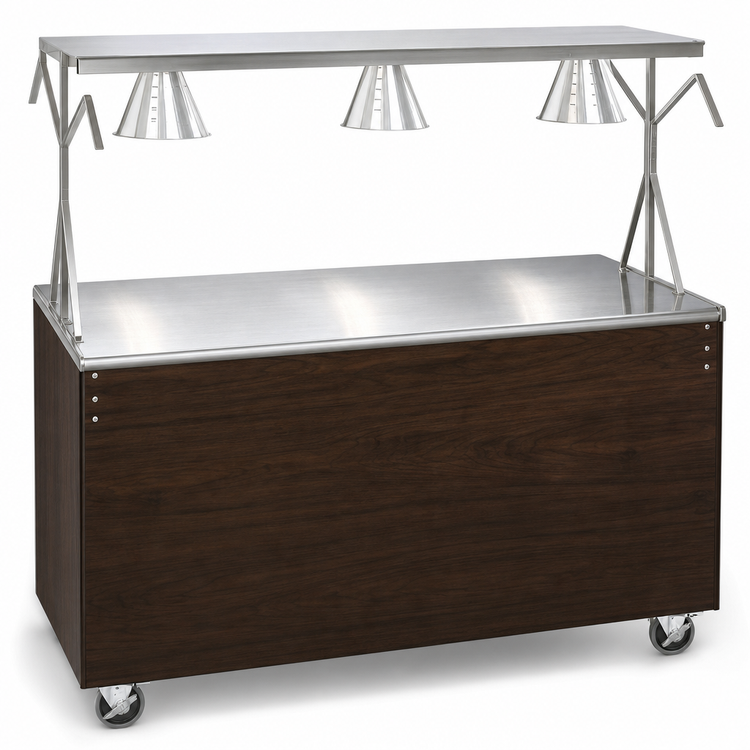 Product image #3 for Vollrath 2-Series Affordable Portable 60-Inch Mobile Utility Station with Open Storage and Lighted Buffet Breath Guard, Walnut Woodgrain
