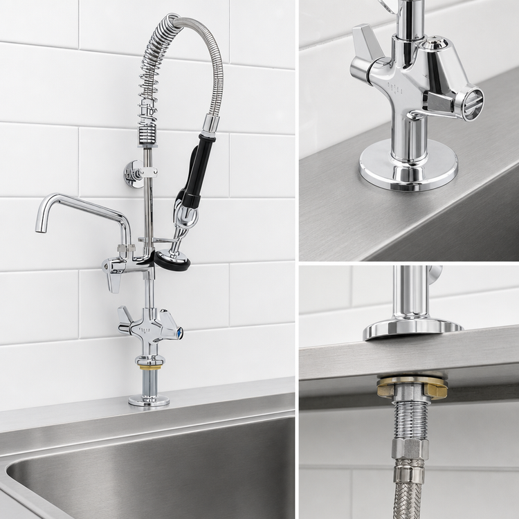 Product image #3 for EasyInstall Single-Hole Deck-Mount Pre-Rinse Faucet with 24-Inch Hose, 8-Inch Swing Spout, and 1.15 GPM Spray Valve
