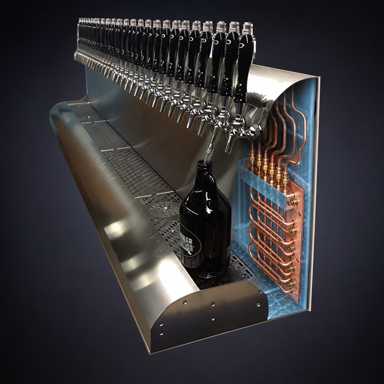 Product image #3 for Perlick 22-Faucet Modular Wall-Mount Glycol-Cooled Draft Beer Dispensing Tower, Back Exit