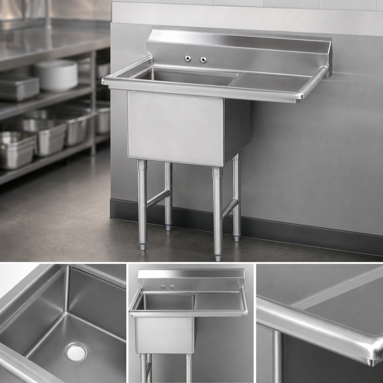 Product image #3 for Advance Tabco 1-Compartment Fabricated Sink with 18-Inch Right Drainboard, 16 x 20 x 14 Bowl, 14-Gauge 304 Stainless Steel