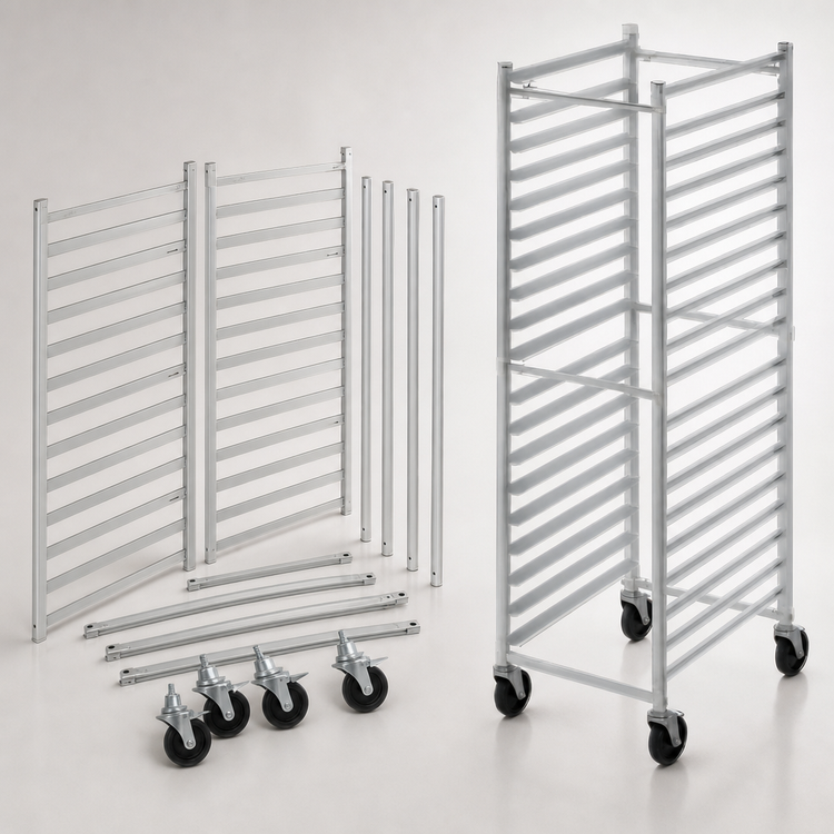 Product image #3 for Channel Manufacturing 20-Pan Knock-Down Aluminum Mobile Bun Pan Rack with 5-Inch Casters