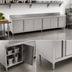 Thumbnail image #3 for John Boos Enclosed Cabinet Base Work Table with Hinged Doors, 144 x 36 Inches, 14-Gauge Stainless Steel Top, 5-Inch Backsplash