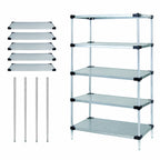 Thumbnail image #3 for Quantum WR54-1442SG-5 Stationary Solid Shelving Starter Kit, 42"W x 14"D x 54"H, 5 Shelves, Galvanized Steel, Chrome Posts