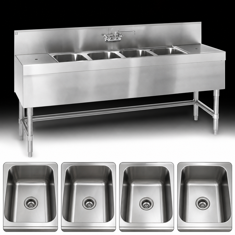 Product image #3 for Eagle Group Spec-Bar Four-Compartment Underbar Sink Unit with Right Drainboard, 60 Inches