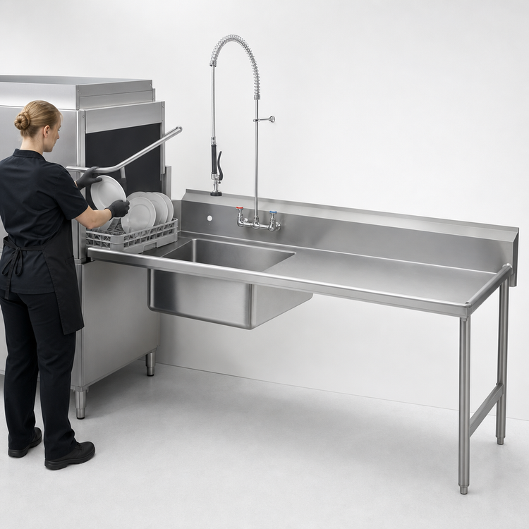 Product image #3 for Advance Tabco Special Value Straight Soil Dishtable with Pre-Rinse Sink, Right-Hand Return, 35-Inch, 304 Stainless Steel