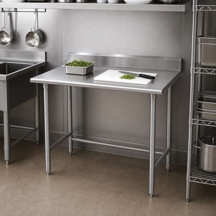 Product image #3 for Advance Tabco Special Value Series 30 Inch x 24 Inch Stainless Steel Work Table with 5 Inch Backsplash and Open Base