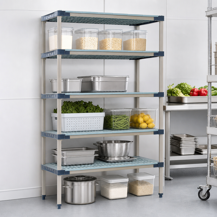 Product image #3 for MetroMax 4 All-Polymer Add-On Shelving Unit with 5 Open Grid Shelves, 30"W x 21"D x 74"H