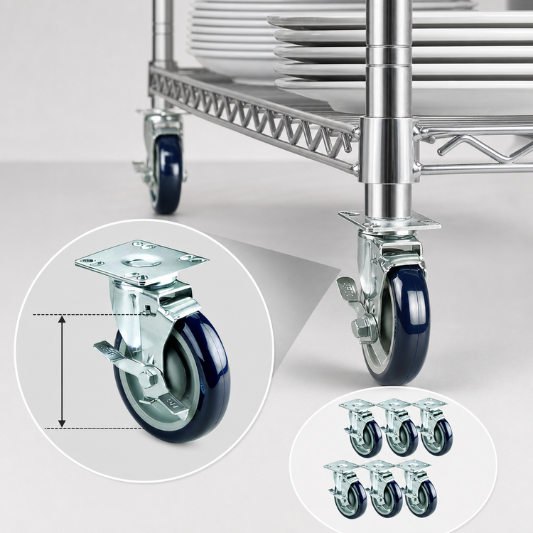 Product image #3 for Krowne 3-Inch Plate Shelf Casters with Brakes, Set of 6