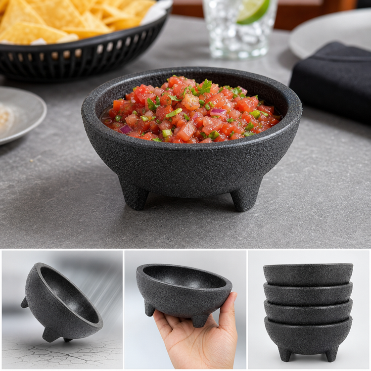 Product image #3 for Winco Molcajete Salsa Bowl, 4 oz, Black Polypropylene, 4-Piece Pack