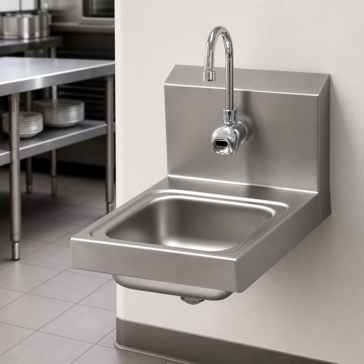 Product image #3 for Advance Tabco 7-PS-53 Wall Mounted Hand Sink with Electronic Faucet and Crumb Basket, 9 x 9 x 5 Bowl, 304 Stainless Steel