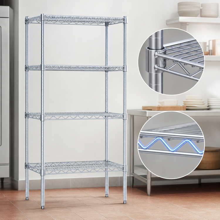 Product image #3 for EAGLEbrite 4-Tier Starter Wire Shelving Unit, 30"W x 24"D x 74"H, Zinc Finish
