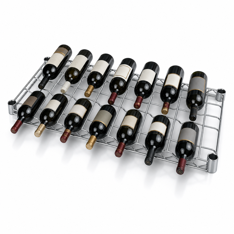 Product image #3 for Metro Super Erecta Basic 48"W x 14"D Chrome-Plated Wine Cradle Shelf, 12-Bottle Capacity