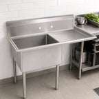 Thumbnail image #3 for BK Resources BKS-1-24-14-24R 1-Compartment Stainless Steel Sink with Right Drainboard, 24" x 24" x 14" Bowl, 9" Backsplash