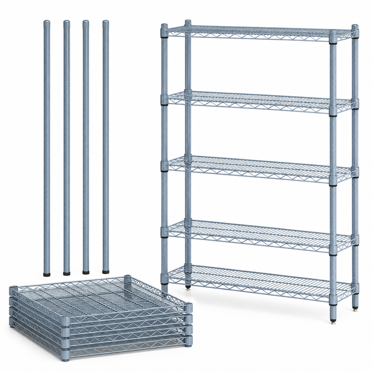 Product image #3 for Quantum 72"W x 30"D x 54"H 5-Shelf Wire Shelving Starter Kit, Gray Epoxy Antimicrobial