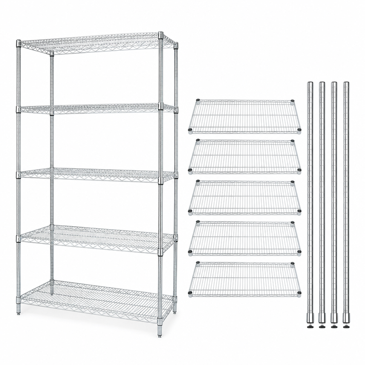 Product image #3 for Quantum 42 Inch x 18 Inch x 54 Inch 5-Shelf Stationary Wire Shelving Starter Kit, 304 Stainless Steel