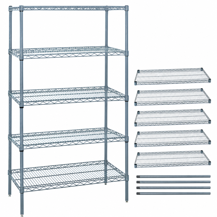 Product image #3 for Quantum 5-Shelf Stationary Wire Shelving Starter Kit, 60W x 30D x 86H, Gray Epoxy Antimicrobial Finish