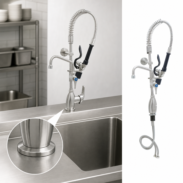 Product image #4 for T&S Brass Mini Pre-Rinse Unit, Single-Hole Deck Mount Faucet with 6-Inch Swing Nozzle and 1.07 GPM Spray Valve