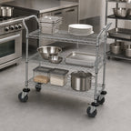 Thumbnail image #3 for Quantum WRC-1842GY-3 3-Shelf Gray Epoxy Wire Utility Bus Cart, 42 x 18 x 37.5 Inches, 1,200 lb. Capacity