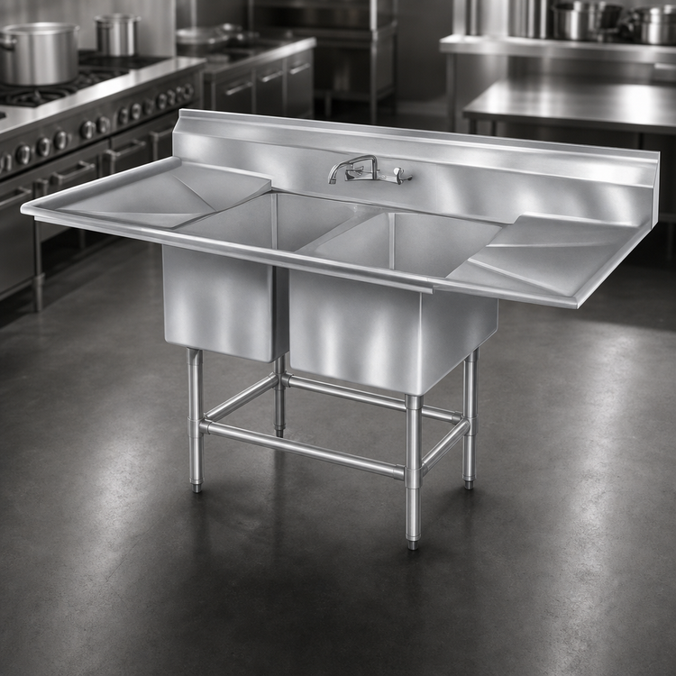 Product image #3 for Eagle Group Spec-Master FN Series Coved Corner Two-Compartment Sink with Right-Hand 30-Inch Drainboard