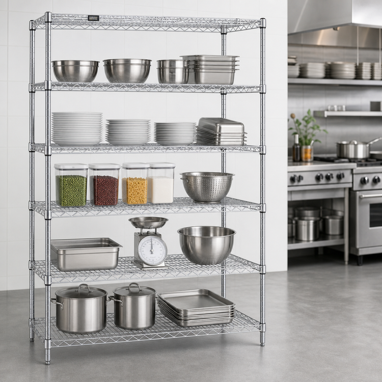 Product image #3 for Quantum 5-Shelf Chrome Wire Shelving Starter Kit, 60W x 12D x 54H, 600-800 lb. Capacity